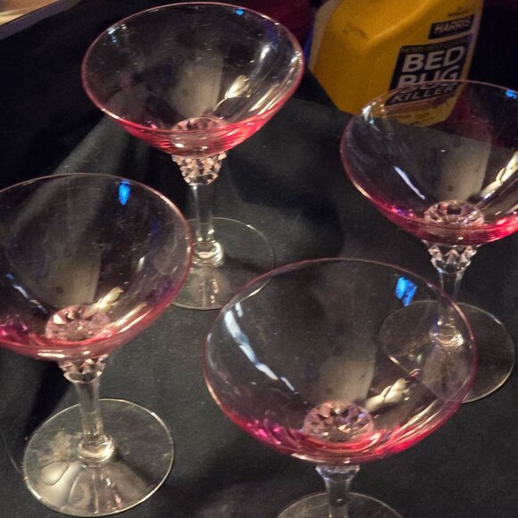 Vintage Tiffin Pink Crystal Stemware Set Of 16 Wine & Champagne Glasses With Fac - Picture 5 of 10